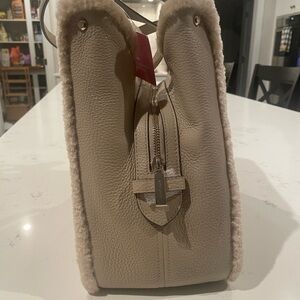Kate Spade Beige Leather Shoulder Bag with Plush Trim